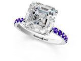 White gold Asscher Cut Diamond Solitaire Ring with Round with Tanzanite side stone Pavé Band and Prong Setting_37