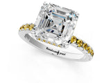 White gold Asscher Cut Diamond Solitaire Ring with Round with Yellow Sapphire side stone Pavé Band and Four-Prong Setting_1