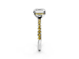 White gold Asscher Cut Diamond Solitaire Ring with Round with Yellow Sapphire side stone Pavé Band and Four-Prong Setting_2