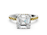 White gold Asscher Cut Diamond Solitaire Ring with Round with Yellow Sapphire side stone Pavé Band and Four-Prong Setting_36