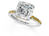 White gold Asscher Cut Diamond Solitaire Ring with Round with Yellow Sapphire side stone Pavé Band and Four-Prong Setting_37