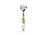 White gold Asscher Cut Diamond Solitaire Ring with Round with Yellow Sapphire side stone Pavé Band and Four-Prong Setting_38