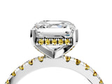 White gold Asscher Cut Diamond Solitaire Ring with Round with Yellow Sapphire side stone Pavé Band and Four-Prong Setting_4
