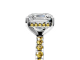 White gold Asscher Cut Diamond Solitaire Ring with Round with Yellow Sapphire side stone Pavé Band and Four-Prong Setting_5