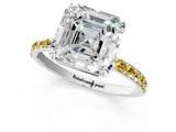 White gold Asscher Cut Diamond Solitaire Ring with Round with Yellow Sapphire side stone Pavé Band and Prong Setting_13