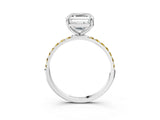 White gold Asscher Cut Diamond Solitaire Ring with Round with Yellow Sapphire side stone Pavé Band and Prong Setting_15