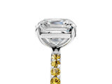 White gold Asscher Cut Diamond Solitaire Ring with Round with Yellow Sapphire side stone Pavé Band and Prong Setting_17