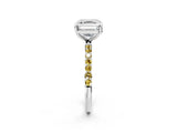 White gold Asscher Cut Diamond Solitaire Ring with Round with Yellow Sapphire side stone Pavé Band and Prong Setting_26
