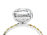 White gold Asscher Cut Diamond Solitaire Ring with Round with Yellow Sapphire side stone Pavé Band and Prong Setting_28