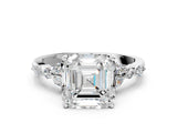 White gold Asscher Cut Diamond Solitaire Ring with Side Stones and Four-Prong Setting_45