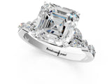 White gold Asscher Cut Diamond Solitaire Ring with Side Stones and Four-Prong Setting_46