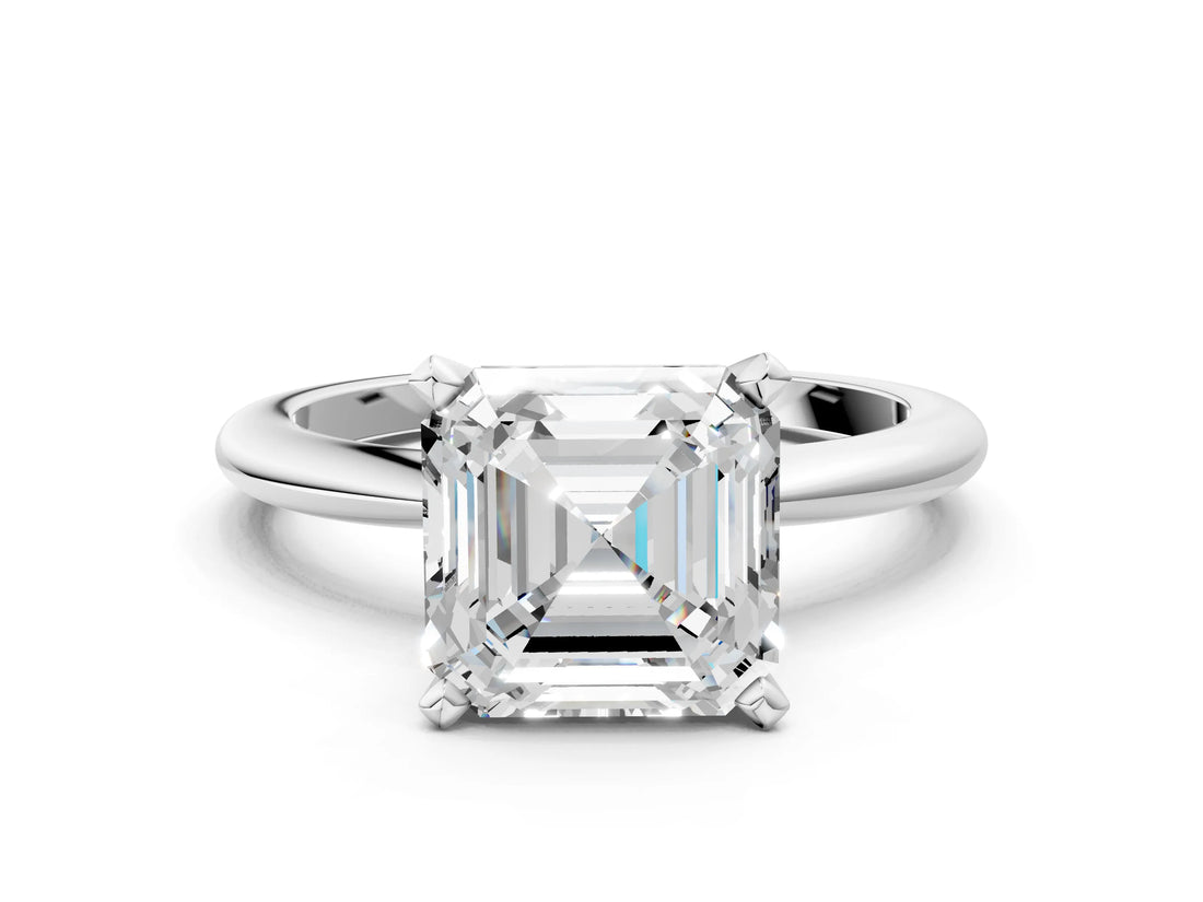 White gold Asscher Cut Diamond Solitaire Ring with Six-Prong Setting and Classic Band_16