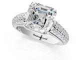 White gold Asscher Cut Diamond Solitaire Ring with Three-Row Pavé Band and Four-Prong Setting_28