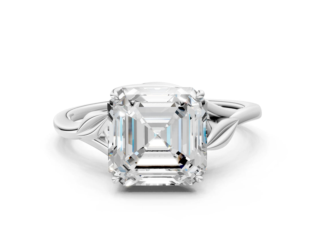 White gold Asscher Cut Diamond Solitaire Ring with Twist Band and Four-Prong Setting_72