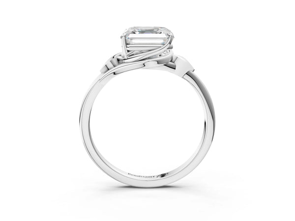 White Gold Asscher Cut Bypass Solitaire Engagement Ring Setting with Leaf Shoulders