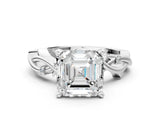 White gold Asscher Cut Diamond Solitaire Ring with Twisted Band and Prong Setting_23