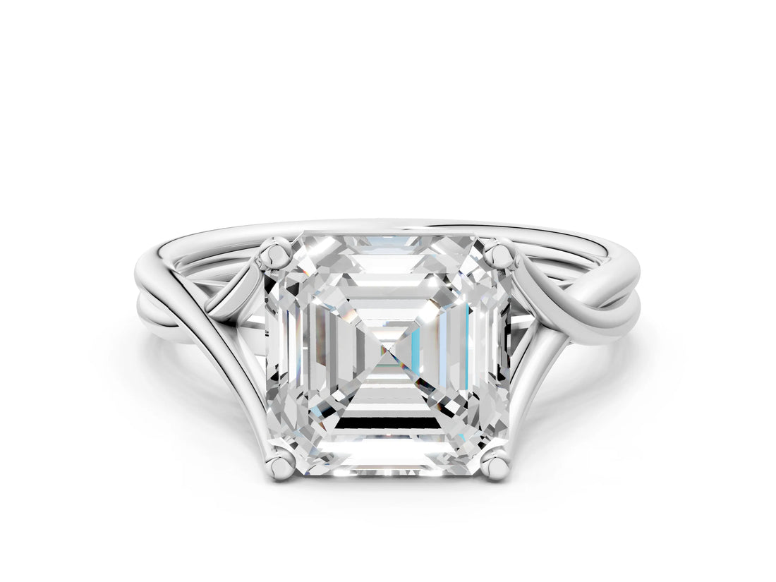White gold Asscher Cut Diamond Solitaire Twist Band Prong Setting Ring_43