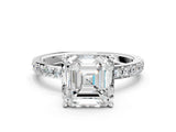 White gold Asscher Cut Diamond Solitaire with Pave Band and Four-Prong Setting_36