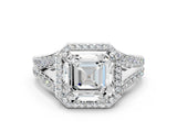 White gold Asscher Cut Diamond Split Shank Halo Ring with Four-Prong Setting_40