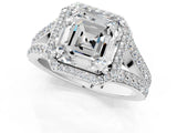 White gold Asscher Cut Diamond Split Shank Halo Ring with Four-Prong Setting_41