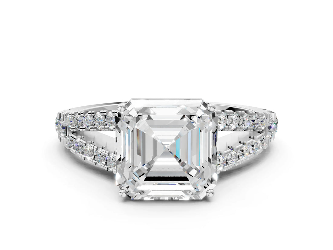 White gold Asscher Cut Diamond Split Shank Pavé Engagement Ring with Four-Prong Setting_29