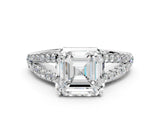 White gold Asscher Cut Diamond Split Shank Pavé Engagement Ring with Four-Prong Setting_29