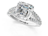 White gold Asscher Cut Diamond Split Shank Pavé Engagement Ring with Four-Prong Setting_30