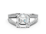 White gold Asscher Cut Diamond Split Shank Ring with Pavé Band and Four-Prong Setting_40