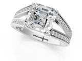 White gold Asscher Cut Diamond Split Shank Ring with Pavé Band and Four-Prong Setting_43