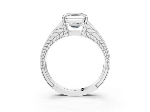 Sterling Silver Asscher Cut Split Shank Engagement Ring Setting with Pave Band and Engraved Sides
