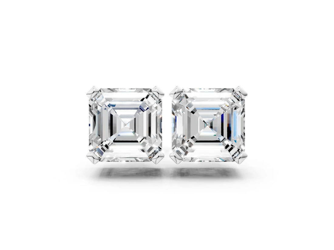 10K White Gold 1.19 Carat E-F VVS-VS Asscher Diamond Stud Earrings