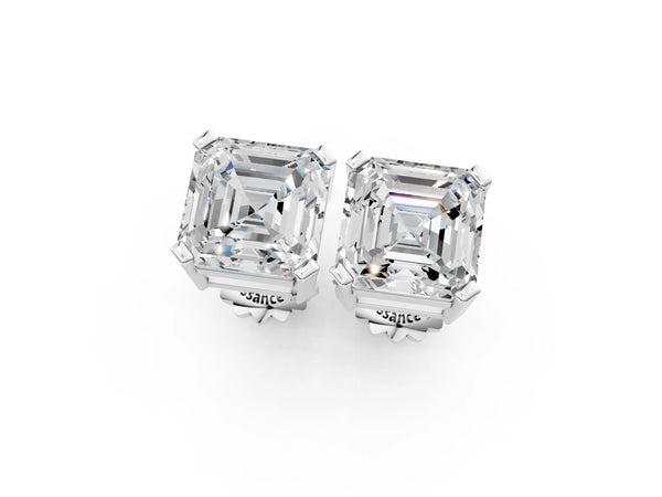 Platinum Asscher Cut Diamond Stud Earrings