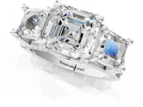 White gold Asscher Cut Diamond Three-Stone Ring with Channel Set Band and Four-Prong Setting_81