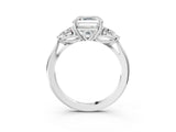 White gold Asscher Cut Diamond Three-Stone Ring with Pear Side Stones and Four-Prong Setting_110