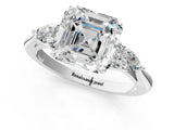 White gold Asscher Cut Diamond Three-Stone Ring with Pear Side Stones and Four-Prong Setting_114