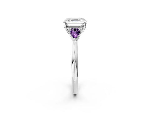 White gold Asscher Cut Diamond Three-Stone Ring with Pear with Amethyst side stone Side Stones and Prong Setting_50