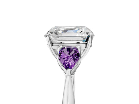 White gold Asscher Cut Diamond Three-Stone Ring with Pear with Amethyst side stone Side Stones and Prong Setting_53