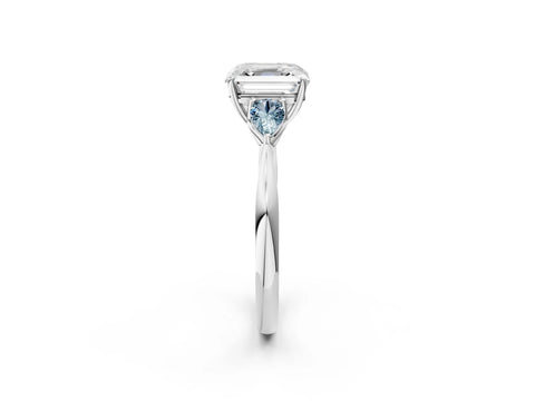 White gold Asscher Cut Diamond Three-Stone Ring with Pear with Aquamarine side stone Side Stones and Prong Setting_38