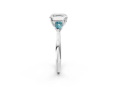 White gold Asscher Cut Diamond Three-Stone Ring with Pear with Blue Topaz side stone Side Stones and Prong Setting_38