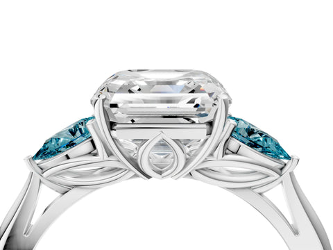 White gold Asscher Cut Diamond Three-Stone Ring with Pear with Blue Topaz side stone Side Stones and Prong Setting_40