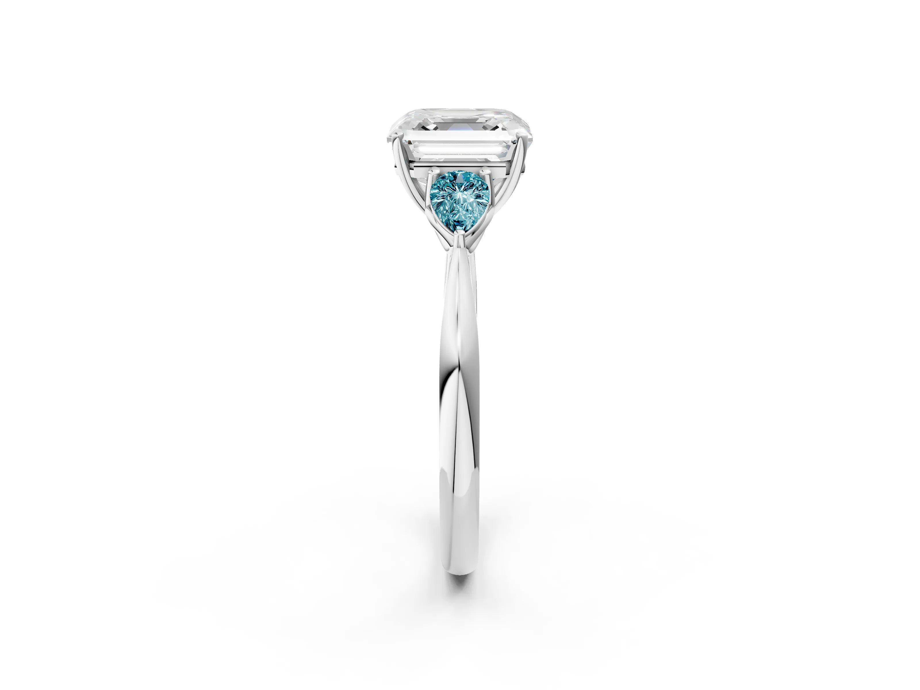 White gold Asscher Cut Diamond Three-Stone Ring with Pear with Blue Topaz side stone Side Stones and Prong Setting_50