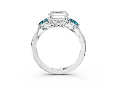 White gold Asscher Cut Diamond Three-Stone Ring with Pear with Blue Topaz side stone Side Stones and Prong Setting_51