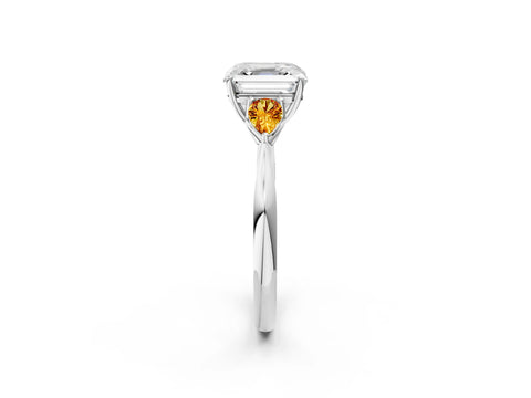 White gold Asscher Cut Diamond Three-Stone Ring with Pear with Citrine side stone Side Stones and Prong Setting_26