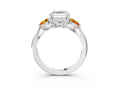 White gold Asscher Cut Diamond Three-Stone Ring with Pear with Citrine side stone Side Stones and Prong Setting_27