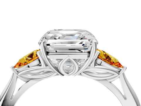 White gold Asscher Cut Diamond Three-Stone Ring with Pear with Citrine side stone Side Stones and Prong Setting_28