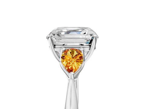 White gold Asscher Cut Diamond Three-Stone Ring with Pear with Citrine side stone Side Stones and Prong Setting_29