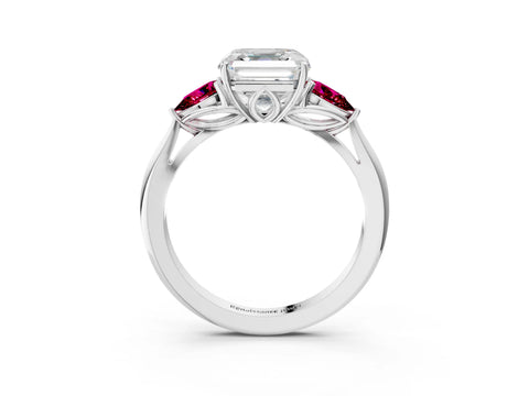 White gold Asscher Cut Diamond Three-Stone Ring with Pear with Garnet side stone Side Stones and Prong Setting_39