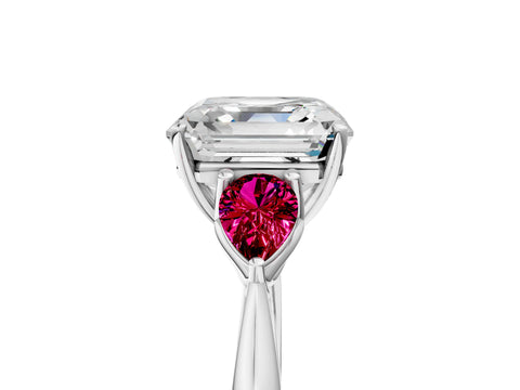 White gold Asscher Cut Diamond Three-Stone Ring with Pear with Garnet side stone Side Stones and Prong Setting_41