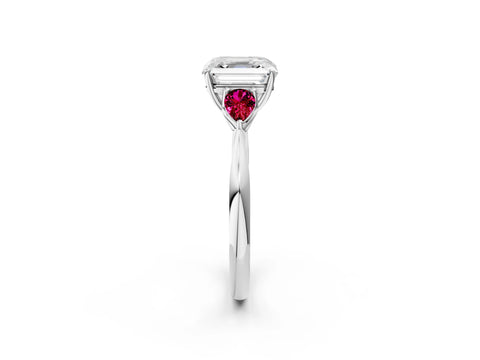 White gold Asscher Cut Diamond Three-Stone Ring with Pear with Garnet side stone Side Stones and Prong Setting_50