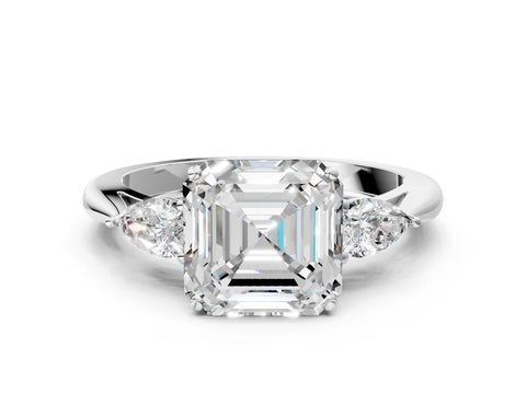 White gold Asscher Cut Diamond Three-Stone Ring with Pear with Moissanite side stone Side Stones and Prong Setting_12